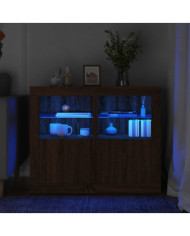 Armoires latérales et lumières LED 2 pcs chêne marron | Mobilier & Déco