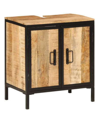 Armoire lavabo de salle de bain bois massif de manguier et fer | Mobilier & Déco