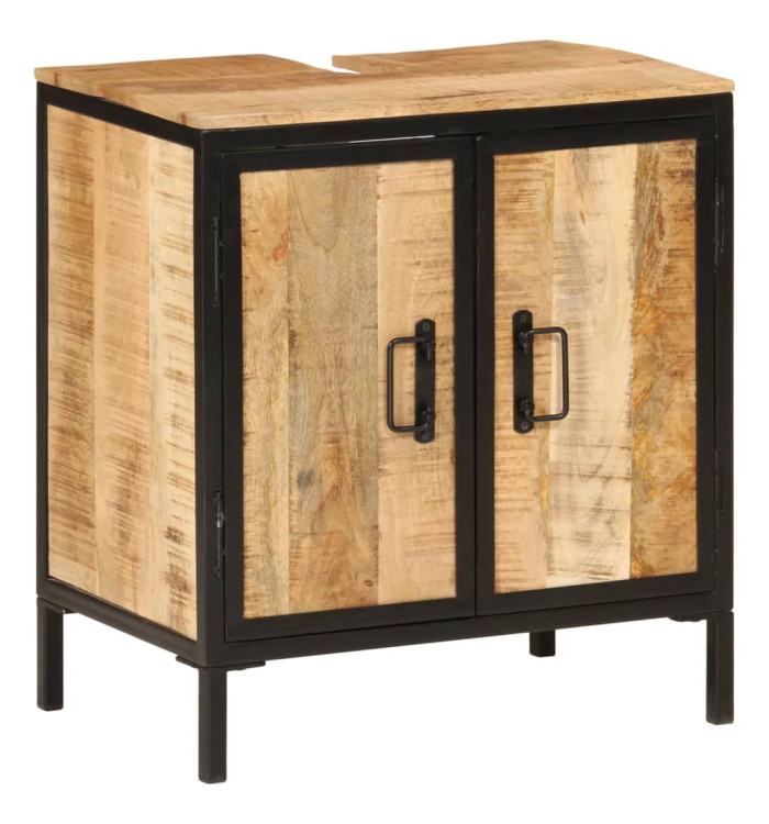 Armoire lavabo de salle de bain bois massif de manguier et fer | Mobilier & Déco