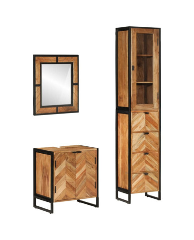 Ensemble de meubles salle de bain 3 pcs fer et bois d'acacia | Mobilier & Déco