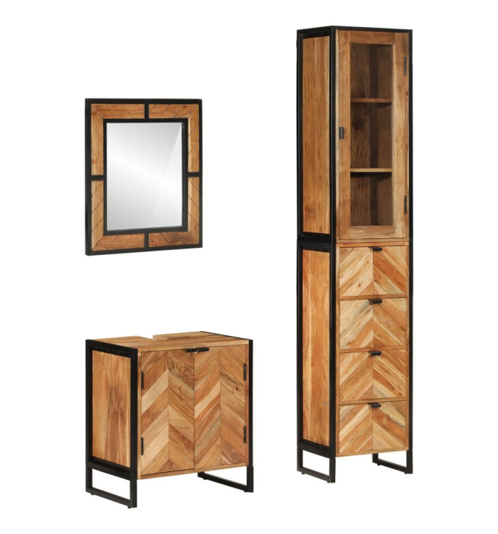 Ensemble de meubles salle de bain 3 pcs fer et bois d'acacia | Mobilier & Déco