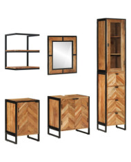 Ensemble de meubles salle de bain 5 pcs fer et bois d'acacia | Mobilier & Déco