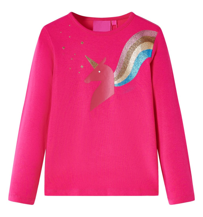 T-shirt enfants à manches longues rose vif 140 | Mobilier & Déco