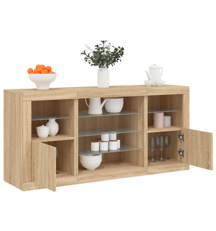 Buffet avec lumières LED chêne sonoma 142,5x37x67 cm | Mobilier & Déco