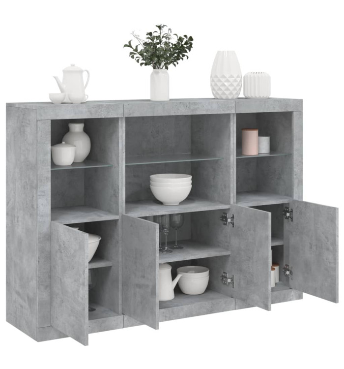 Buffets avec lumières LED 3 pcs gris béton bois d'ingénierie | Mobilier & Déco
