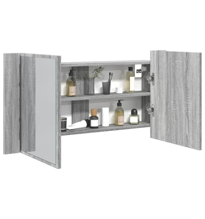 Armoire de salle de bain à miroir LED sonoma gris 90x12x45 cm | Mobilier & Déco
