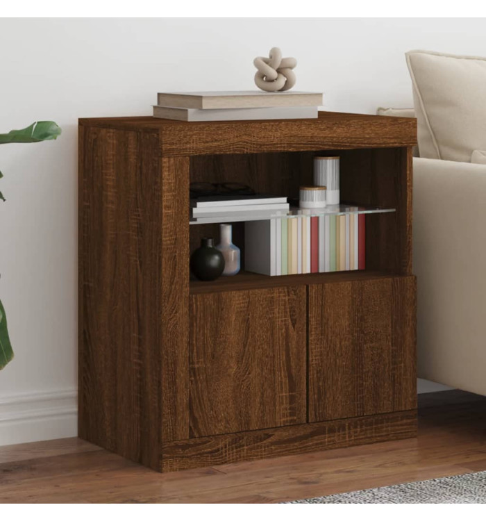 Buffet avec lumières LED chêne marron 60,5x37x67 cm | Mobilier & Déco