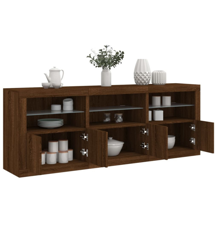 Buffet avec lumières LED chêne marron 181,5x37x67 cm | Mobilier & Déco