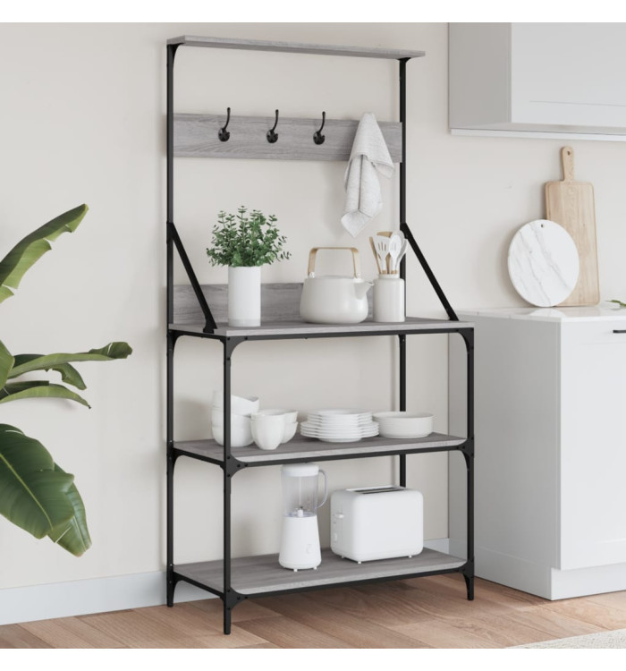 Étagère de boulangerie et crochets 4 niveaux bois d'ingénierie | Mobilier & Déco