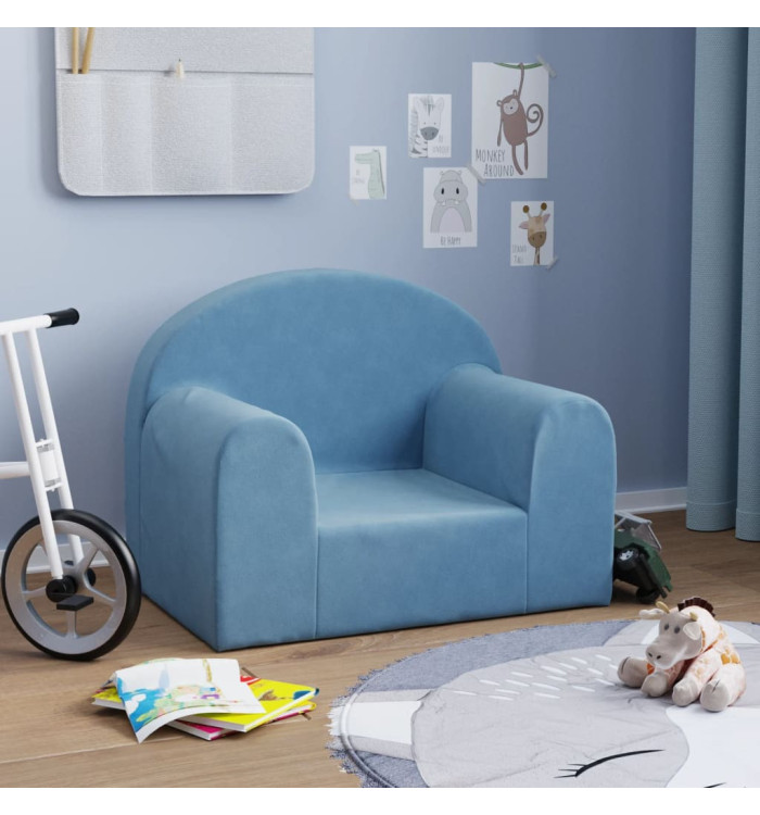 Canapé pour enfants bleu peluche douce | Mobilier & Déco