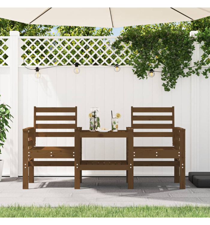 Banc de jardin avec table 2 places brun miel bois massif de pin | Mobilier & Déco