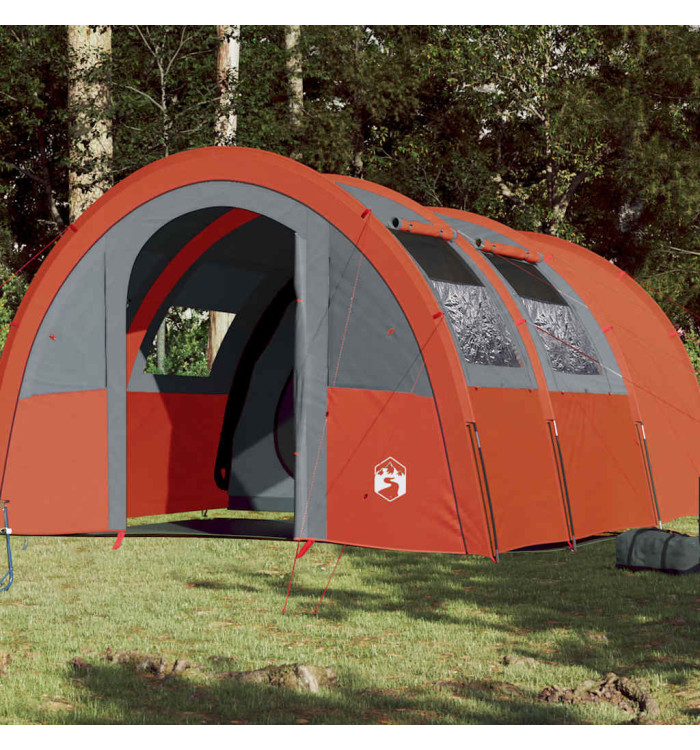 Tente de camping tunnel 4 personnes gris et orange imperméable | Mobilier & Déco