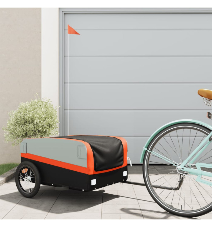 Remorque de vélo noir et orange 45 kg fer | Mobilier & Déco
