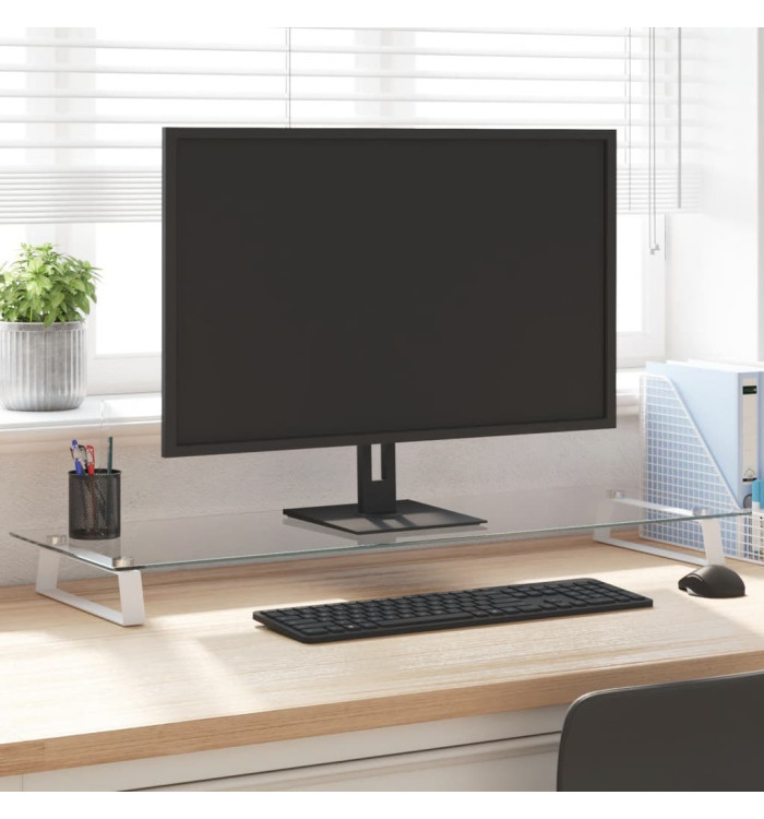 Support de moniteur blanc 100x35x8 cm verre trempé et métal | Mobilier & Déco