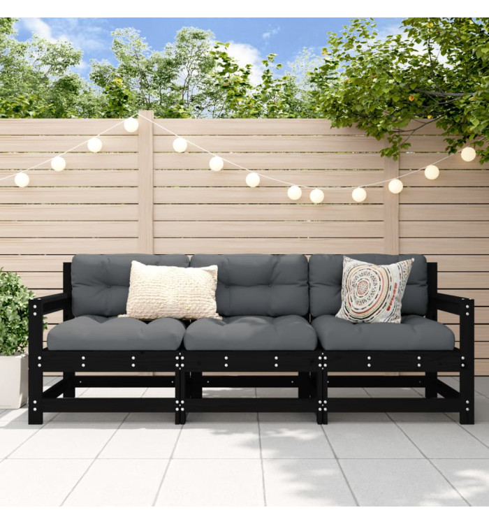 Salon de jardin 3 pcs noir bois massif de pin | Mobilier & Déco