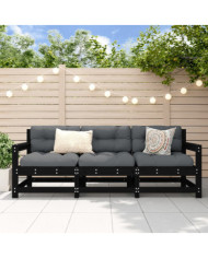 Salon de jardin 3 pcs noir bois massif de pin | Mobilier & Déco