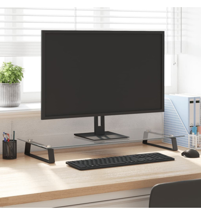 Support de moniteur noir 80x35x8 cm verre trempé et métal | Mobilier & Déco