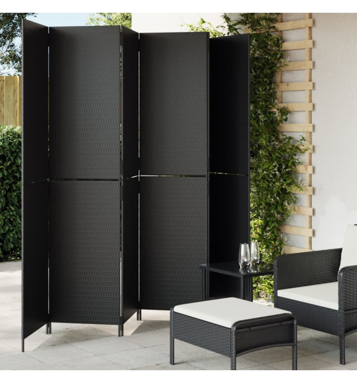 Cloison de séparation 6 panneaux noir résine tressée | Mobilier & Déco