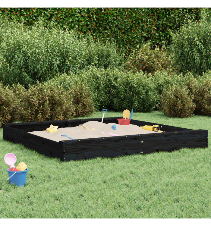Bac à sable avec sièges noir carré bois de pin massif | Mobilier & Déco