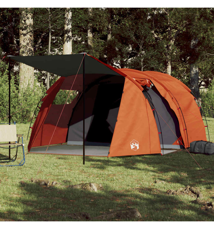 Tente de camping tunnel 4 personnes gris et orange imperméable | Mobilier & Déco