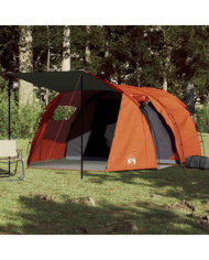 Tente de camping tunnel 4 personnes gris et orange imperméable | Mobilier & Déco