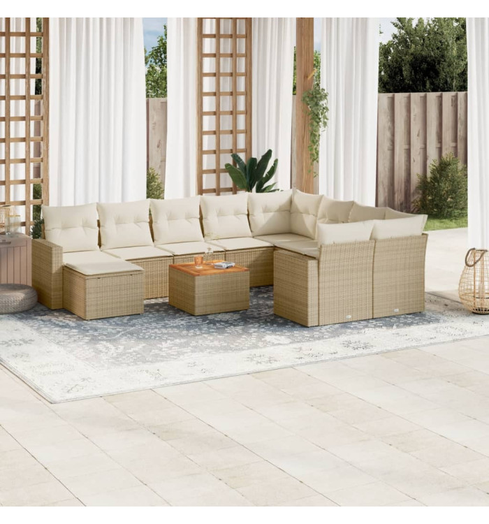 Salon de jardin 11 pcs avec coussins beige résine tressée | Mobilier & Déco