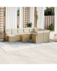 Salon de jardin 11 pcs avec coussins beige résine tressée | Mobilier & Déco
