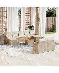 Salon de jardin avec coussins 10 pcs beige résine tressée | Mobilier & Déco