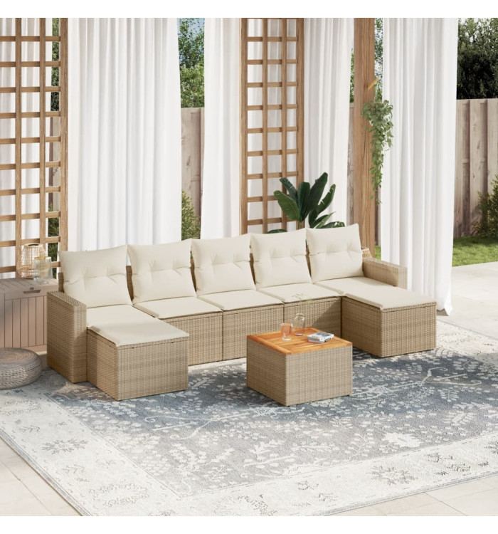 Salon de jardin avec coussins 8 pcs beige résine tressée | Mobilier & Déco