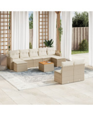 Salon de jardin avec coussins 10 pcs beige résine tressée | Mobilier & Déco