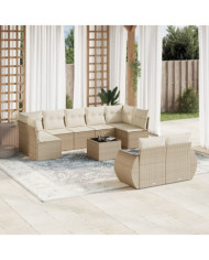 Salon de jardin avec coussins 10 pcs beige résine tressée | Mobilier & Déco