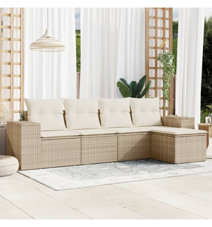 Salon de jardin avec coussins 5 pcs beige résine tressée | Mobilier & Déco