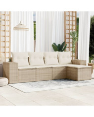 Salon de jardin avec coussins 5 pcs beige résine tressée | Mobilier & Déco