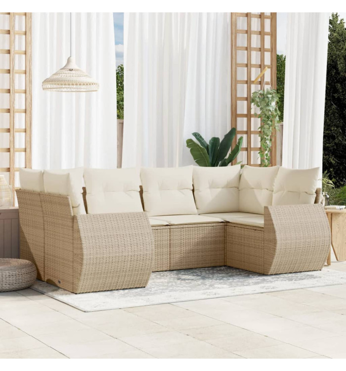Salon de jardin avec coussins 6 pcs beige résine tressée | Mobilier & Déco