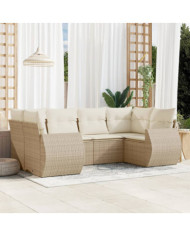 Salon de jardin avec coussins 6 pcs beige résine tressée | Mobilier & Déco