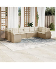 Salon de jardin avec coussins 10 pcs beige résine tressée | Mobilier & Déco