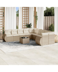 Salon de jardin 11 pcs avec coussins beige résine tressée | Mobilier & Déco