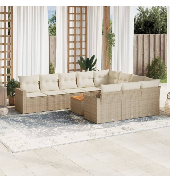 Salon de jardin 11 pcs avec coussins beige résine tressée | Mobilier & Déco
