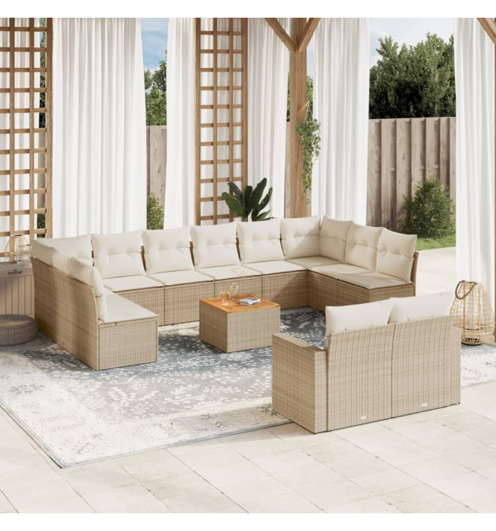 Salon de jardin avec coussins 13 pcs beige résine tressée | Mobilier & Déco