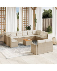 Salon de jardin avec coussins 13 pcs beige résine tressée | Mobilier & Déco