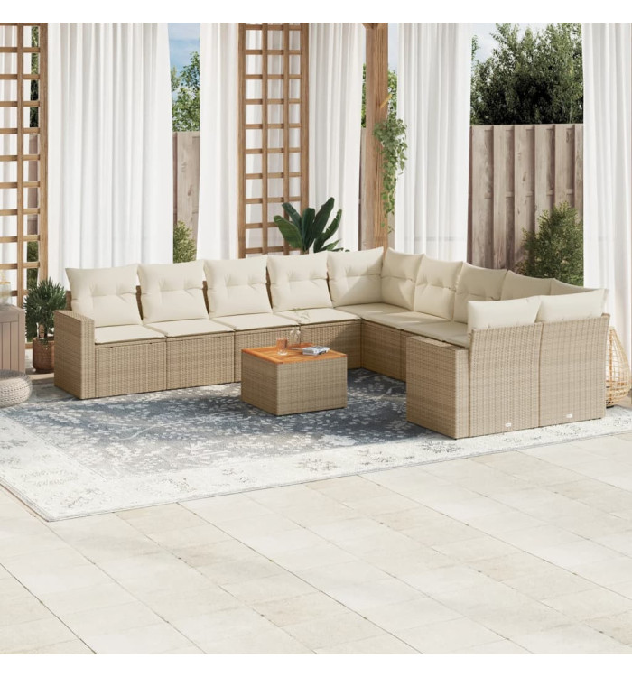 Salon de jardin 11 pcs avec coussins beige résine tressée | Mobilier & Déco