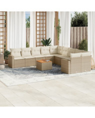 Salon de jardin 11 pcs avec coussins beige résine tressée | Mobilier & Déco