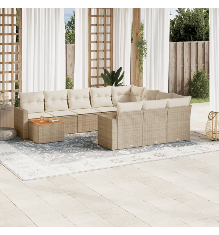 Salon de jardin 11 pcs avec coussins beige résine tressée | Mobilier & Déco