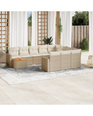 Salon de jardin 11 pcs avec coussins beige résine tressée | Mobilier & Déco