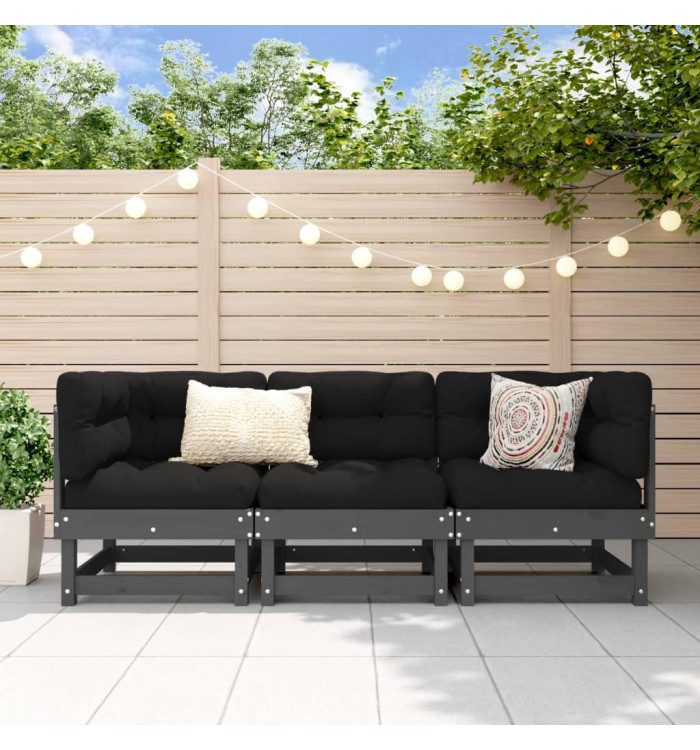 Salon de jardin 3 pcs gris bois massif de pin | Mobilier & Déco