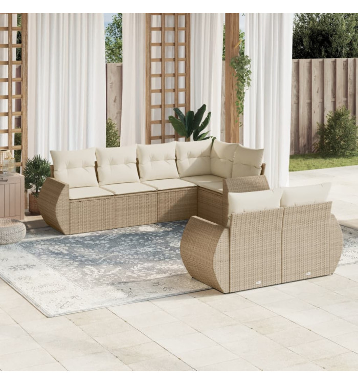 Salon de jardin avec coussins 7 pcs beige résine tressée | Mobilier & Déco