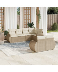 Salon de jardin avec coussins 7 pcs beige résine tressée | Mobilier & Déco