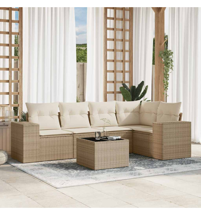 Salon de jardin avec coussins 6 pcs beige résine tressée | Mobilier & Déco