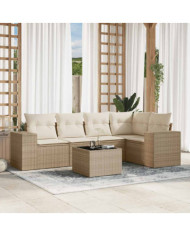 Salon de jardin avec coussins 6 pcs beige résine tressée | Mobilier & Déco