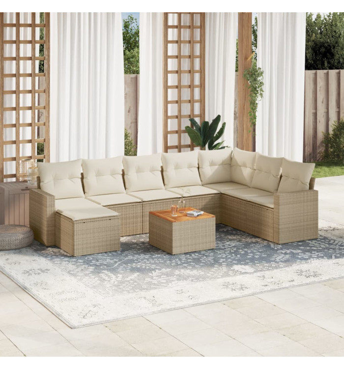 Salon de jardin avec coussins 9 pcs beige résine tressée | Mobilier & Déco